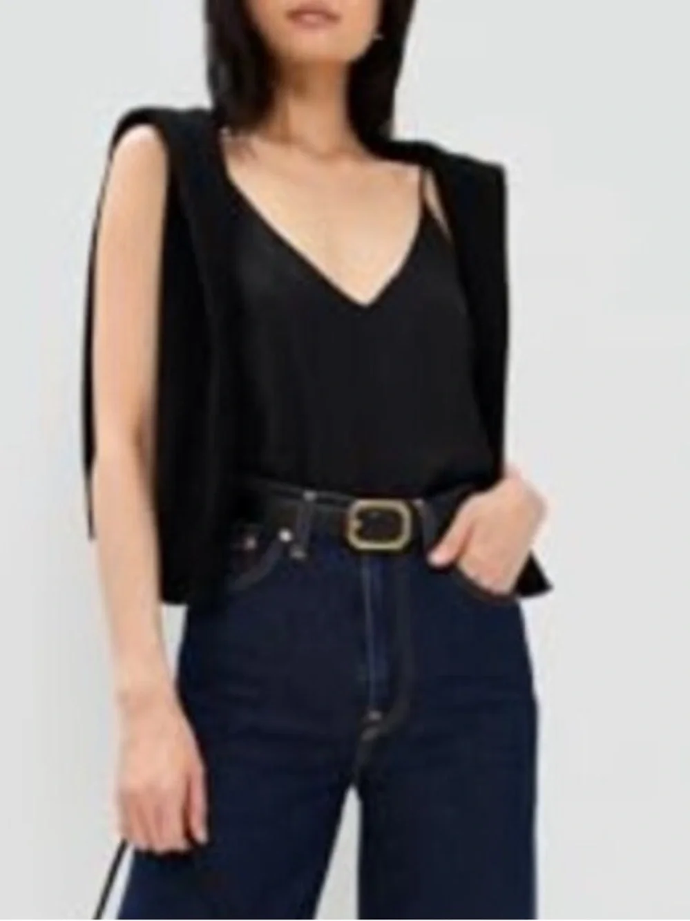 ANTONIO MELANI Black Silk V-Neck Spaghetti Strap Cami